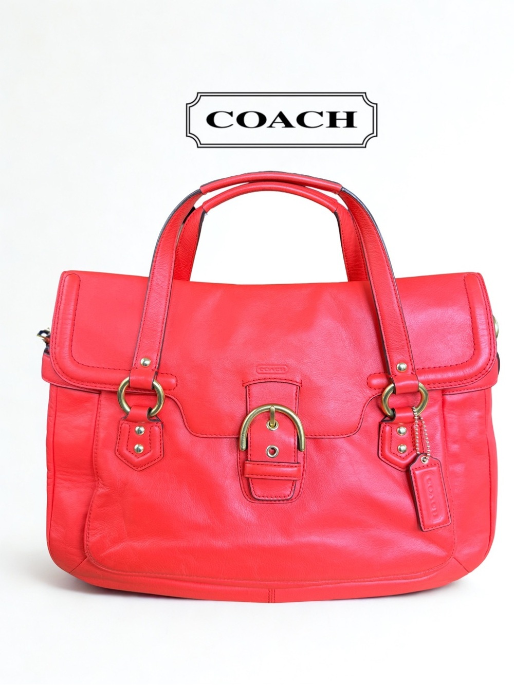 ✨ Coach Campbell Eva Flap Satchel | Smooth Leather Crossbody F26127 Coral